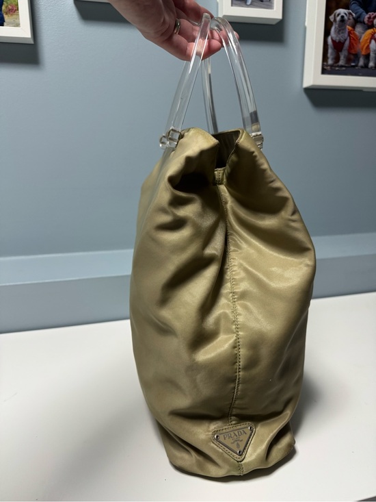 Prada Handbags - Prada Olive Nylon Tote with Clear Acrylic Handles